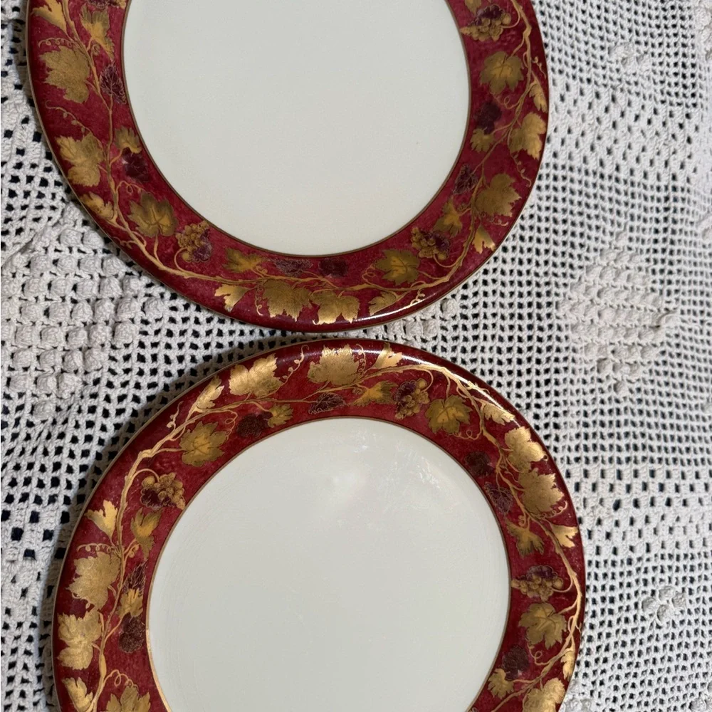 Crate&Barrel Red and Gold Vine-Leaf Dinner Plates - Set of 2
